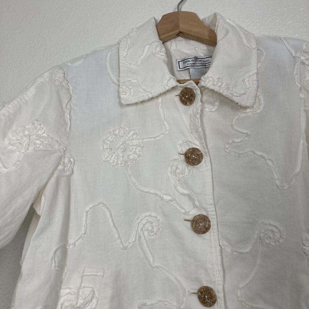 SIMONTON Says Jacket Womens Small White Cotton Floral Embroidered Boho Textured - Picture 5 of 16